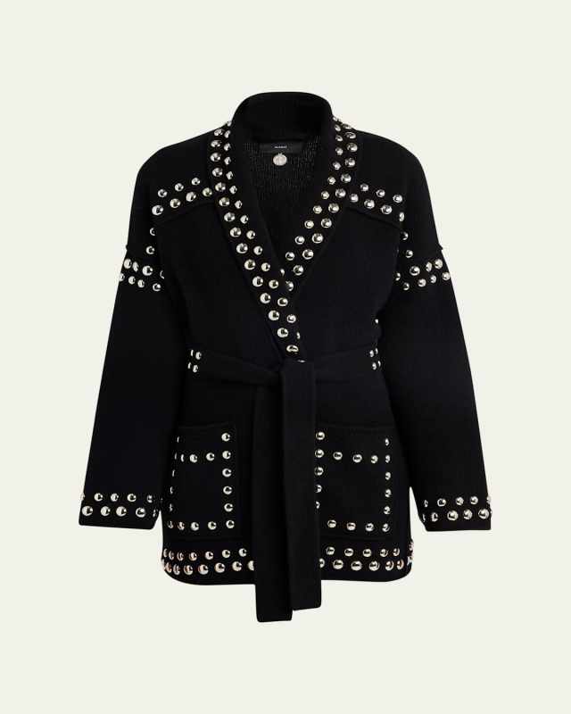 Love And Studs Embellished Belted Wool Cardigan